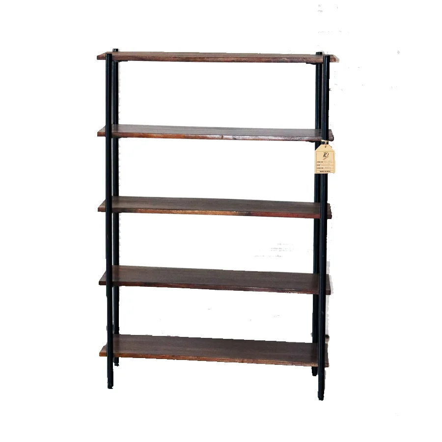 Acacia Wood & Iron Bookshelf with 5 Shelves(KD) - popular handicrafts